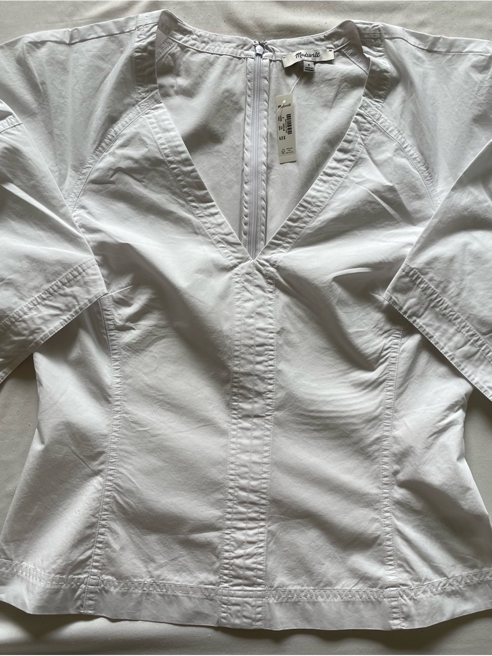 Madewell White V-Neck Zip-Back Blouse